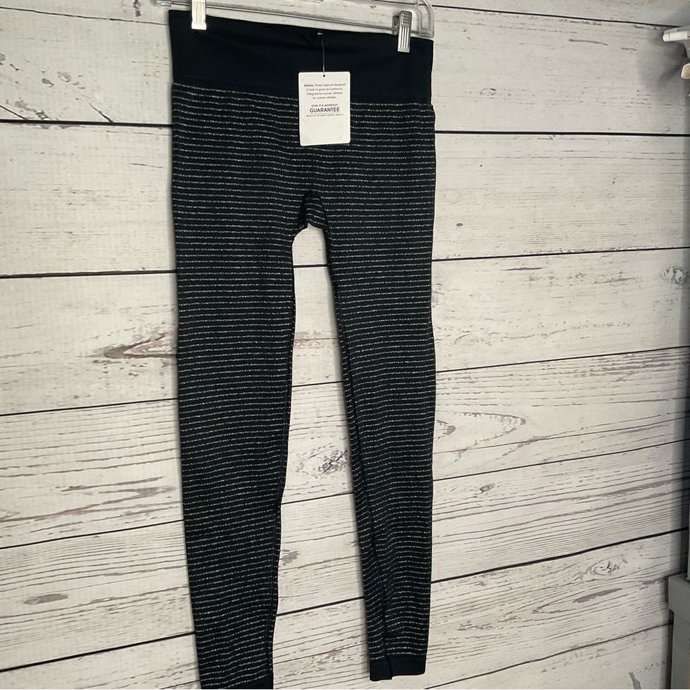 Athleta Shimmer Stripe Tight Leggings Black Silver‎ - Picture 2 of 10